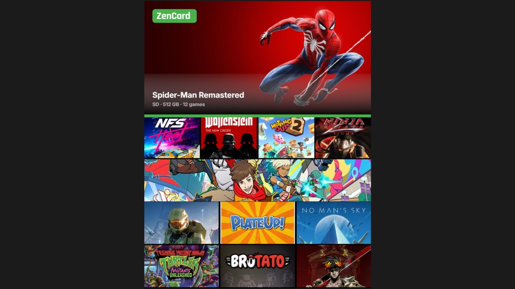 Printable SD card cartridge cover with a hero game and multiple smaller game thumbnails for large game libraries