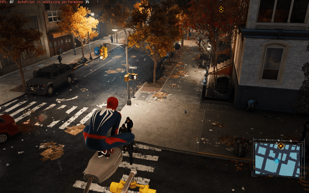 AutoPilot analyzing performance overlay during gameplay showing FPS and progress on a PC handheld