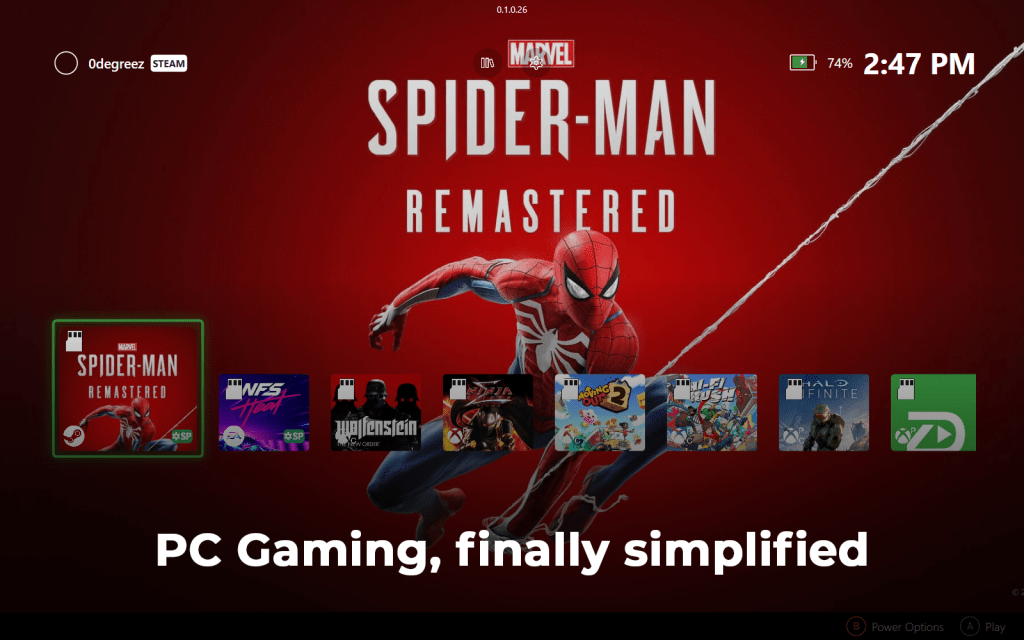 ZenDeck launcher showing console-like gaming experience with Smart Profiles on a PC handheld